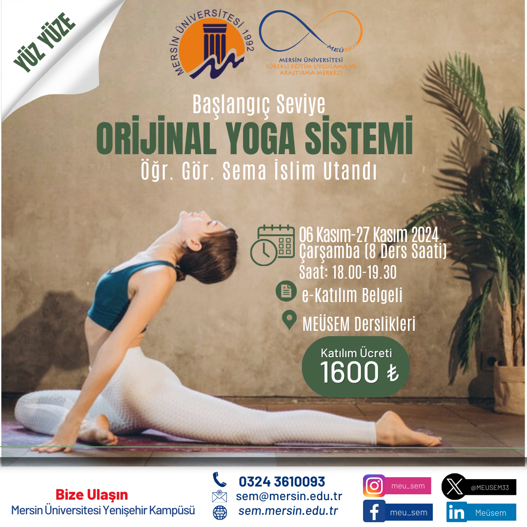 Başlangıç Seviye Orijinal Yoga Sistemi Yüz Yüze