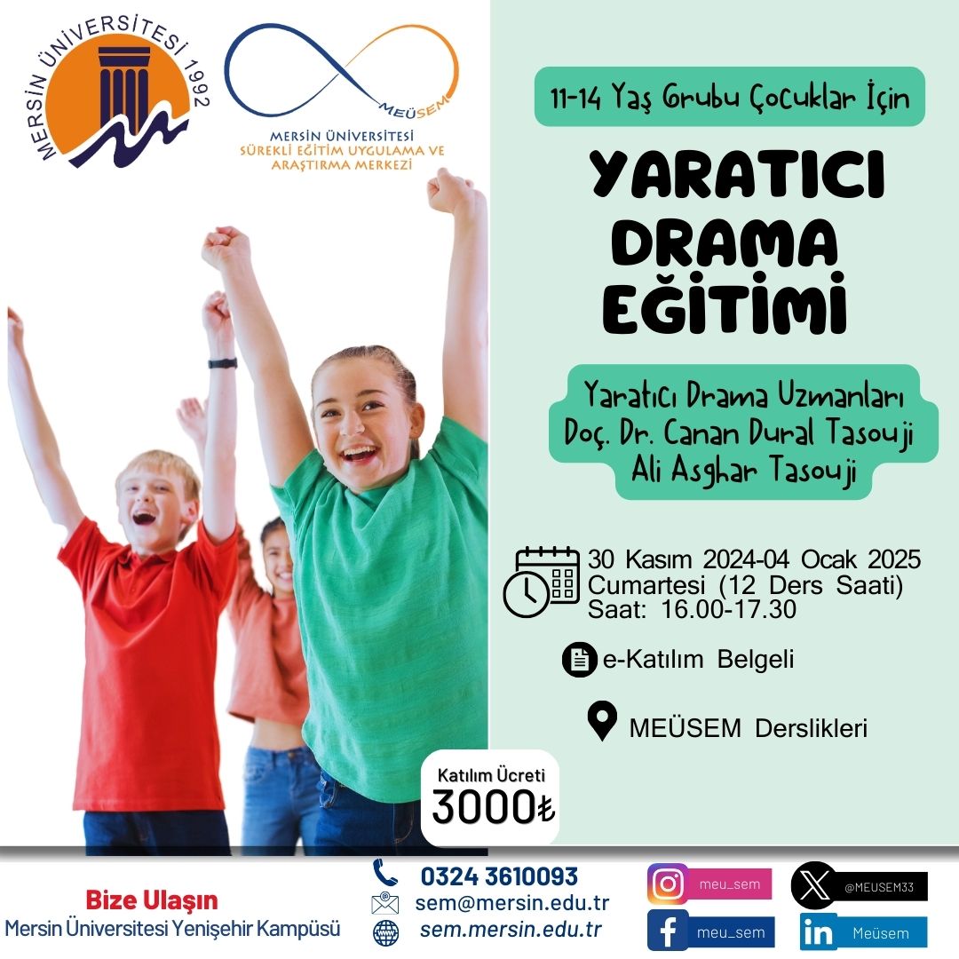 11-14 Yaş Grubu Çocuklar İçin Yaratıcı Drama Eğitimi