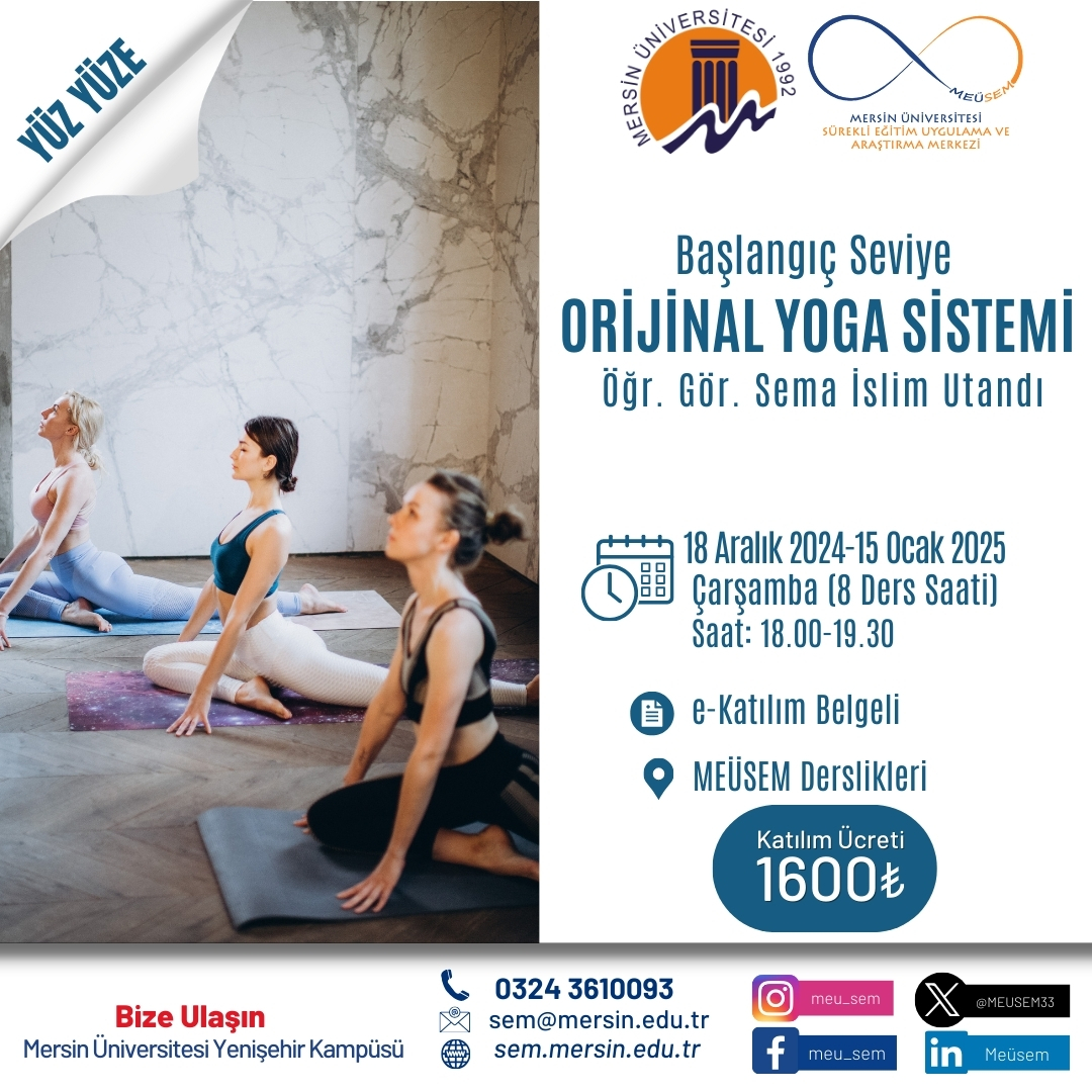 Başlangıç Seviye Orijinal Yoga Sistemi Yüz Yüze