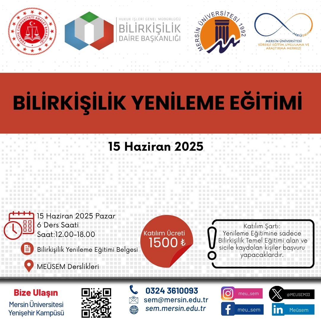 Bilirkişilik Yenileme Eğitimi 15 Haziran 2025 12.00-18.00